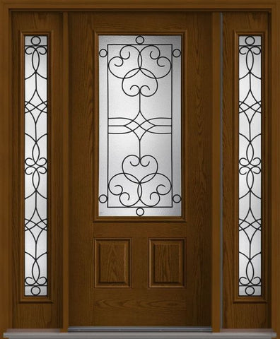 WDMA 56x80 Door (4ft8in by 6ft8in) Exterior Oak Salinas 3/4 Lite 2 Panel Fiberglass Door 2 Sides HVHZ Impact 1