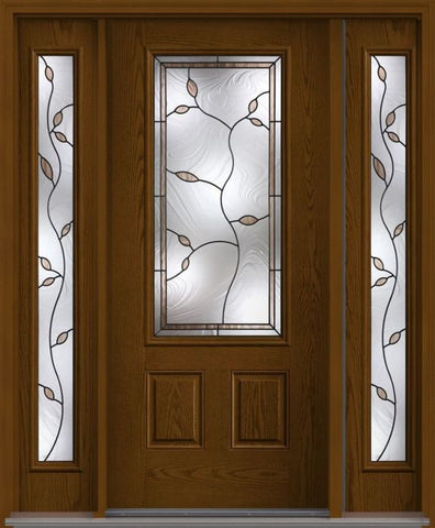 WDMA 56x80 Door (4ft8in by 6ft8in) Exterior Oak Avonlea 3/4 Lite 2 Panel Fiberglass Door 2 Sides HVHZ Impact 1