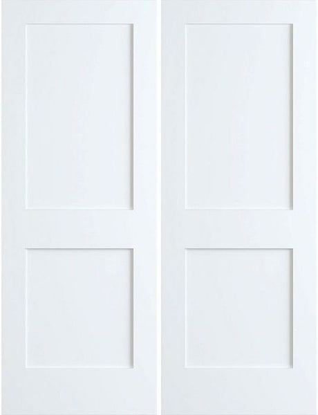 WDMA 56x96 Door (4ft8in by 8ft) Interior Barn Pine 96in Primed 2 Panel Shaker Double Doors | 4102E 1