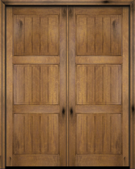 WDMA 56x96 Door (4ft8in by 8ft) Interior Swing Mahogany 3 Panel V-Grooved Plank Rustic-Old World Exterior or Double Door 1