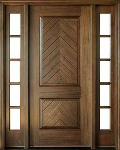 WDMA 56x96 Door (4ft8in by 8ft) Exterior Swing Mahogany Manchester Solid Panel Square Single Door/2Sidelight 1