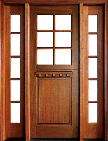 WDMA 56x96 Door (4ft8in by 8ft) Exterior Swing Mahogany Craftsman 1 Panel 6 Lite Square Single Door/2Sidelight 1