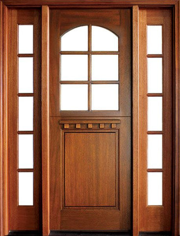 WDMA 56x96 Door (4ft8in by 8ft) Exterior Swing Mahogany Craftsman 1 Panel 6 Lite Arched Single Door/2Sidelight 1