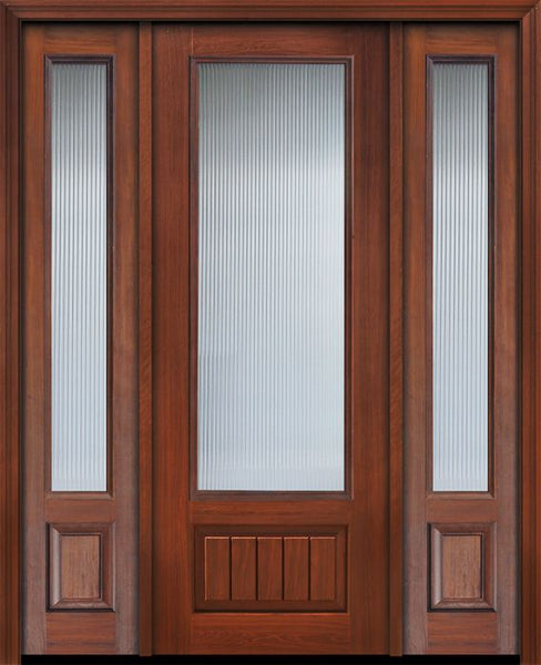 WDMA 56x96 Door (4ft8in by 8ft) Patio Cherry 96in 3/4 Lite Privacy Glass V-Grooved Panel Door /2side 1