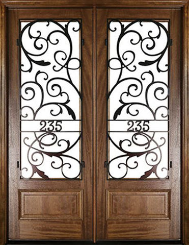 WDMA 58x80 Door (4ft10in by 6ft8in) Exterior Mahogany Wakefield Impact Double Door w Iron #2 1