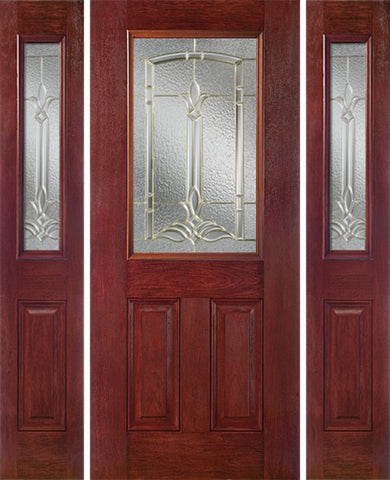 WDMA 58x80 Door (4ft10in by 6ft8in) Exterior Cherry Half Lite 2 Panel Single Entry Door Sidelights BT Glass 1