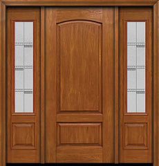 WDMA 58x80 Door (4ft10in by 6ft8in) Exterior Cherry Two Panel Camber Single Entry Door Sidelights Crosswalk Glass 1