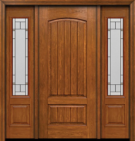 WDMA 58x80 Door (4ft10in by 6ft8in) Exterior Cherry Plank Two Panel Single Entry Door Sidelights 3/4 Lite Topaz Glass 1