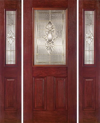 WDMA 58x80 Door (4ft10in by 6ft8in) Exterior Cherry Half Lite 2 Panel Single Entry Door Sidelights HM Glass 1