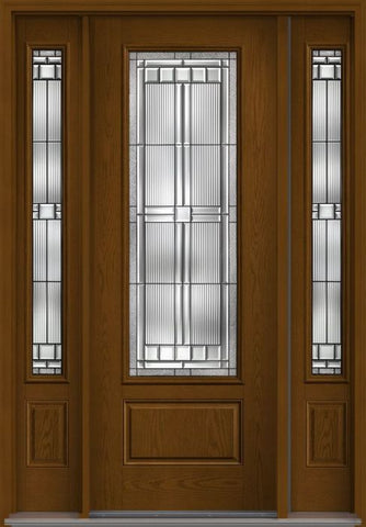 WDMA 58x96 Door (4ft10in by 8ft) Exterior Oak Saratoga 8ft 3/4 Lite 1 Panel Fiberglass Door 2 Sides 1