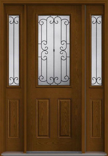 WDMA 58x96 Door (4ft10in by 8ft) Exterior Oak Riserva 8ft Half Lite 2 Panel Fiberglass Door 2 Sides 1