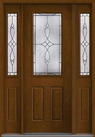 WDMA 58x96 Door (4ft10in by 8ft) Exterior Oak Blackstone 8ft Half Lite 2 Panel Fiberglass Door 2 Sides 1