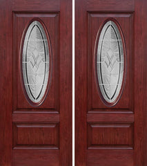 WDMA 60x80 Door (5ft by 6ft8in) Exterior Cherry Oval Two Panel Double Entry Door RA Glass 1
