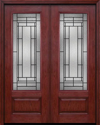 WDMA 60x96 Door (5ft by 8ft) Exterior Cherry 96in 3/4 Lite Double Entry Door Pembrook Glass 1