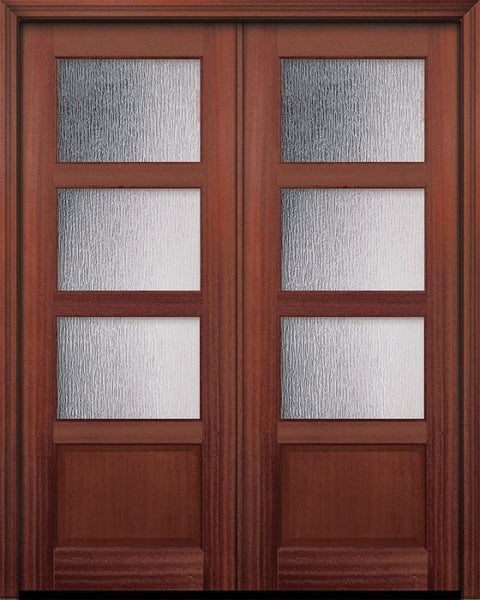 WDMA 60x96 Door (5ft by 8ft) Exterior Mahogany 96in Double 3 lite TDL Continental DoorCraft Door w/Textured Glass 1