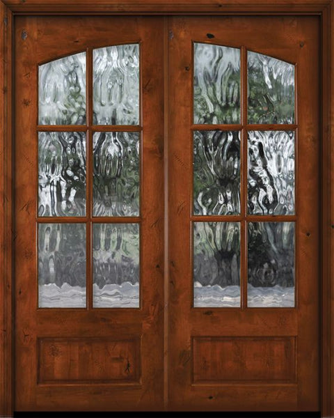 WDMA 60x96 Door (5ft by 8ft) Exterior Knotty Alder 96in Double Square Top Arch Lite 6 Lite TDL Estancia Alder Door w/Textured Glass 1