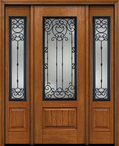 WDMA 60x96 Door (5ft by 8ft) Exterior Cherry 96in Plank Panel 3/4 Lite Single Entry Door Sidelights Belle Meade Glass 1