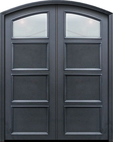 WDMA 60x96 Door (5ft by 8ft) Exterior 96in ThermaPlus Steel 3 panel Arch Top 1 Lite Continental Double Door w/ Beveled Glass 1