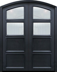WDMA 60x96 Door (5ft by 8ft) Exterior 96in ThermaPlus Steel 2 panel Arch Top 2 Lite Continental Double Door w/ Beveled Glass 1