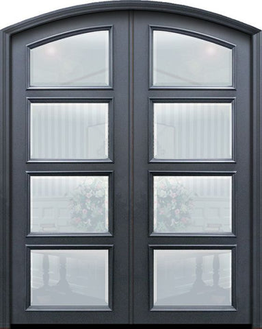 WDMA 60x96 Door (5ft by 8ft) Exterior 96in ThermaPlus Steel Arch Top 4 Lite Continental Double Door w/ Beveled Glass 1