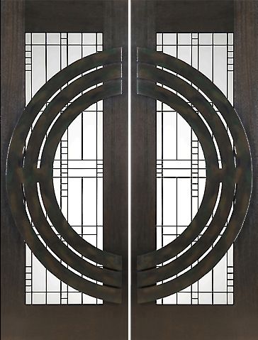 WDMA 60x96 Door (5ft by 8ft) Exterior Mahogany Pair of 2-1/4in Thick Doors Matte Glass Iron Work 1