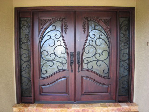 WDMA 60x96 Door (5ft by 8ft) Exterior Mahogany Carved Panel Solid Double Doors Forged Iron 2