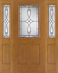 WDMA 62x80 Door (5ft2in by 6ft8in) Exterior Oak Fiberglass Impact Door 1/2 Lite Blackstone 6ft8in 2 Sidelight 1