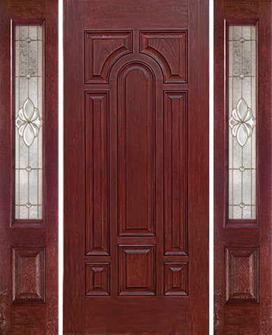 WDMA 64x80 Door (5ft4in by 6ft8in) Exterior Cherry Center Arch Panel Solid Single Entry Door Sidelights HM Glass 1