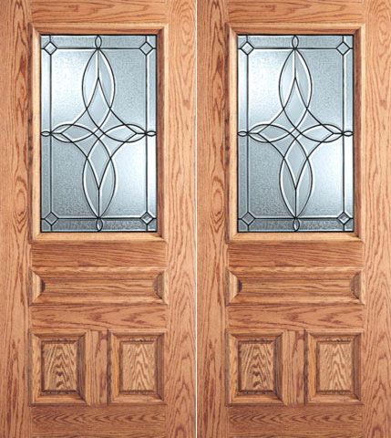 WDMA 64x80 Door (5ft4in by 6ft8in) Exterior Mahogany Diamond Design Decorative Glass 3-Panel 1/2 Lite Front Double Door 1