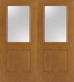 WDMA 64x80 Door (5ft4in by 6ft8in) Exterior Oak Fiberglass Impact Door 1/2 Lite Clear Low-E 6ft8in Double 1