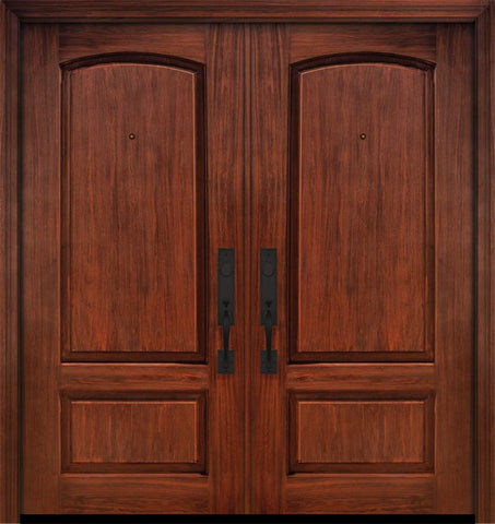 WDMA 64x80 Door (5ft4in by 6ft8in) Exterior Cherry IMPACT | 80in Double 2 Panel Arch or Knotty Alder Door 1