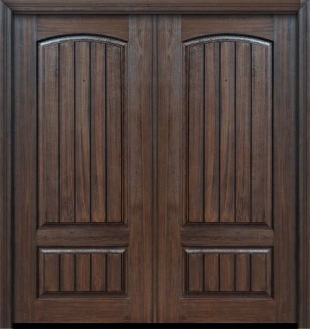 WDMA 64x80 Door (5ft4in by 6ft8in) Exterior Cherry 80in Double 2 Panel Arch V-Grooved or Knotty Alder Door 1