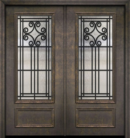 WDMA 64x80 Door (5ft4in by 6ft8in) Exterior 80in ThermaPlus Steel Novara 1 Panel 3/4 Lite GBG Double Door 1
