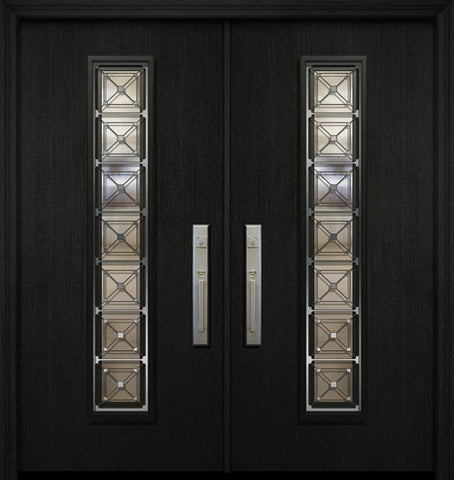 WDMA 64x80 Door (5ft4in by 6ft8in) Exterior Mahogany 80in Double Malibu Solid Contemporary Door with Speakeasy 1