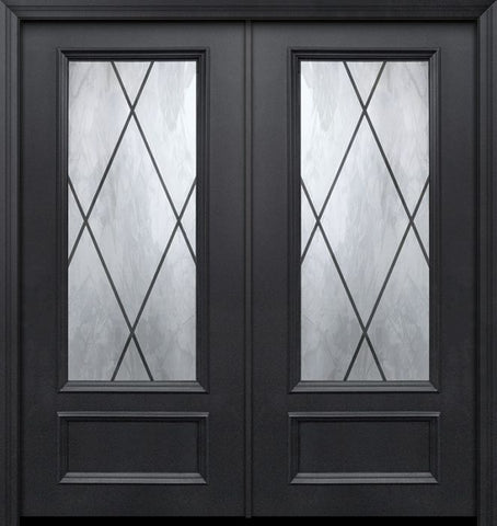 WDMA 64x80 Door (5ft4in by 6ft8in) Exterior 80in ThermaPlus Steel Sandringham 1 Panel 3/4 Lite Double Door 1
