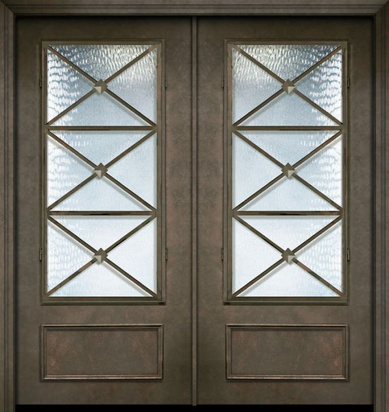 WDMA 64x80 Door (5ft4in by 6ft8in) Exterior 80in ThermaPlus Steel Republic 1 Panel 3/4 Lite Double Door 1