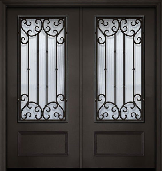 WDMA 64x80 Door (5ft4in by 6ft8in) Exterior 80in ThermaPlus Steel Valencia 1 Panel 3/4 Lite Double Door 1