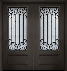 WDMA 64x80 Door (5ft4in by 6ft8in) Exterior 80in ThermaPlus Steel Valencia 1 Panel 3/4 Lite Double Door 1