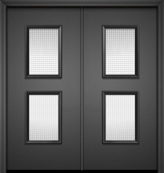 WDMA 64x80 Door (5ft4in by 6ft8in) Exterior 80in ThermaPlus Steel Newport Contemporary Double Door w/Metal Grid / Clear Glass 1