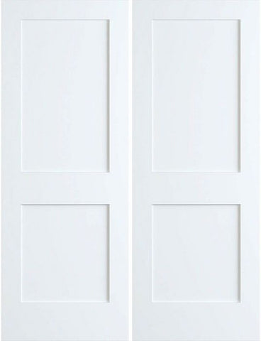 WDMA 64x96 Door (5ft4in by 8ft) Interior Swing Pine 96in Primed 2 Panel Shaker Double Doors | 4102E 1