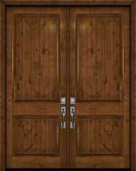 WDMA 64x96 Door (5ft4in by 8ft) Exterior Knotty Alder 96in Double 2 Panel V-Grooved Estancia Alder Door 1