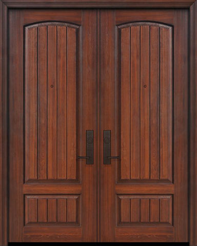 WDMA 64x96 Door (5ft4in by 8ft) Exterior Cherry 96in Double 2 Panel Arch V-Grooved or Knotty Alder Door 1