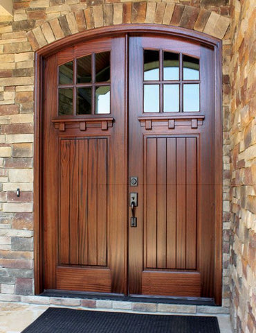 WDMA 64x96 Door (5ft4in by 8ft) Exterior Swing Mahogany Craftsman Linville 6 Lite Double Door/Arch Top 2