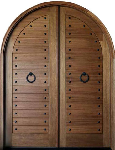 WDMA 64x96 Door (5ft4in by 8ft) Exterior Swing Mahogany Sicily Solid Panel Double Door/Round Top 1
