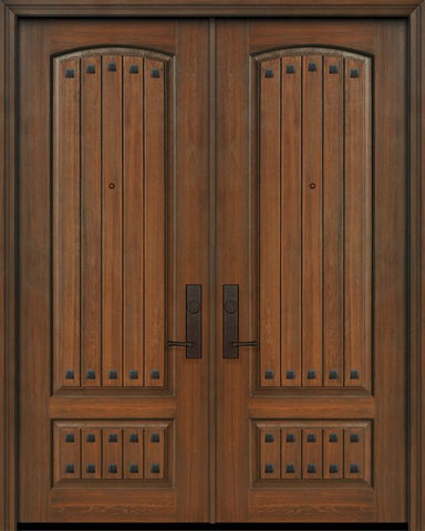 WDMA 64x96 Door (5ft4in by 8ft) Exterior Cherry IMPACT | 96in Double 2 Panel Arch V-Grooved or Knotty Alder Door with Clavos 1