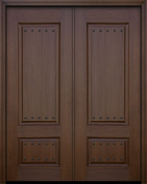 WDMA 64x96 Door (5ft4in by 8ft) Exterior Mahogany 96in Double 2 Panel Square Door with Clavos 1