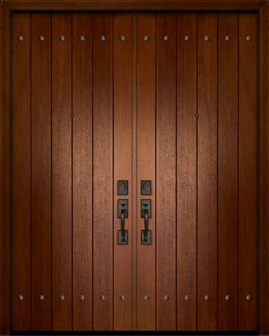 WDMA 64x96 Door (5ft4in by 8ft) Exterior Mahogany IMPACT | 96in Double Plank Door with Clavos 1