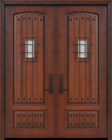 WDMA 64x96 Door (5ft4in by 8ft) Exterior Cherry 96in Double 2 Panel Arch V-Grooved or Knotty Alder Door with Speakeasy / Clavos 1