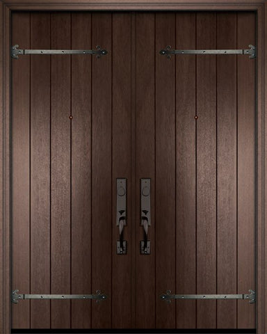WDMA 64x96 Door (5ft4in by 8ft) Exterior Mahogany IMPACT | 96in Double Plank Door with Straps 1
