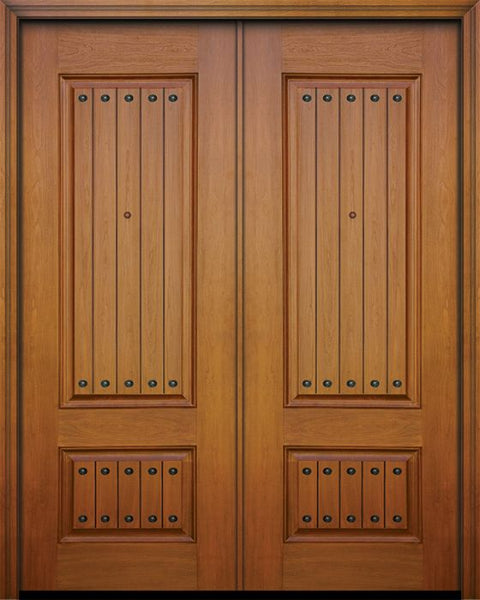 WDMA 64x96 Door (5ft4in by 8ft) Exterior Mahogany IMPACT | 96in Double 2 Panel Square V-Grooved Door with Clavos 1